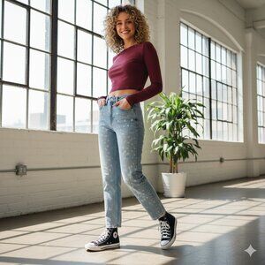 NWT Arizona Jean Co Paint Splatter Denim Jeans Straight Leg Size 2